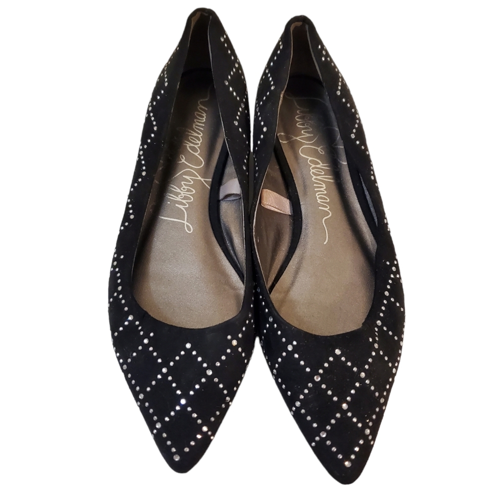 Libby Edelman 6 Black Rhinestone Pointed Toe Flats Business Causal Womens